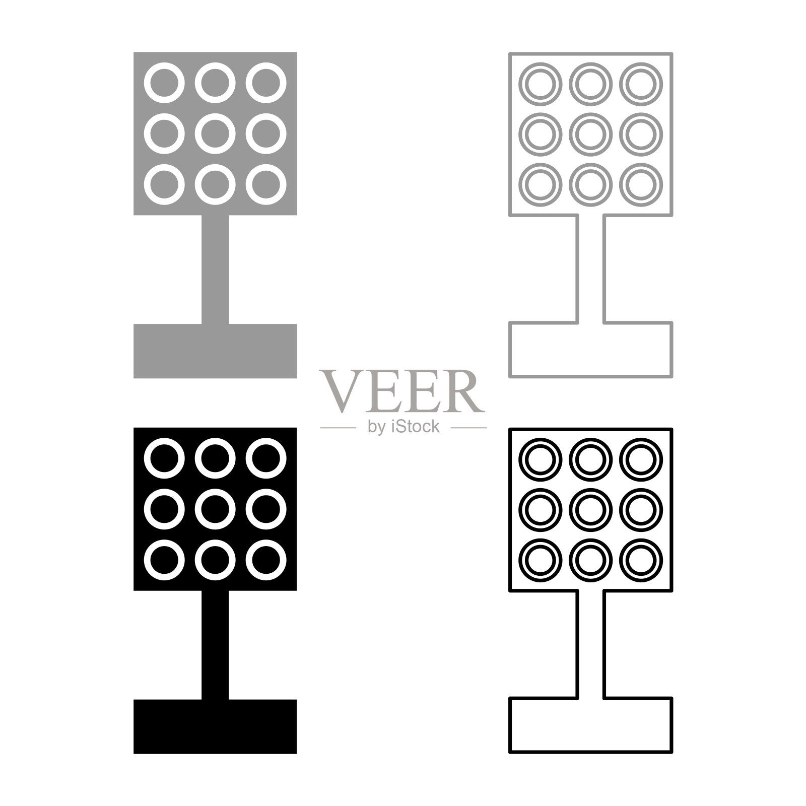 体育场聚光灯泛光灯塔明亮的灯光集图标灰黑色矢量插图图像实体填充轮廓轮廓线薄扁平的风格插画图片素材
