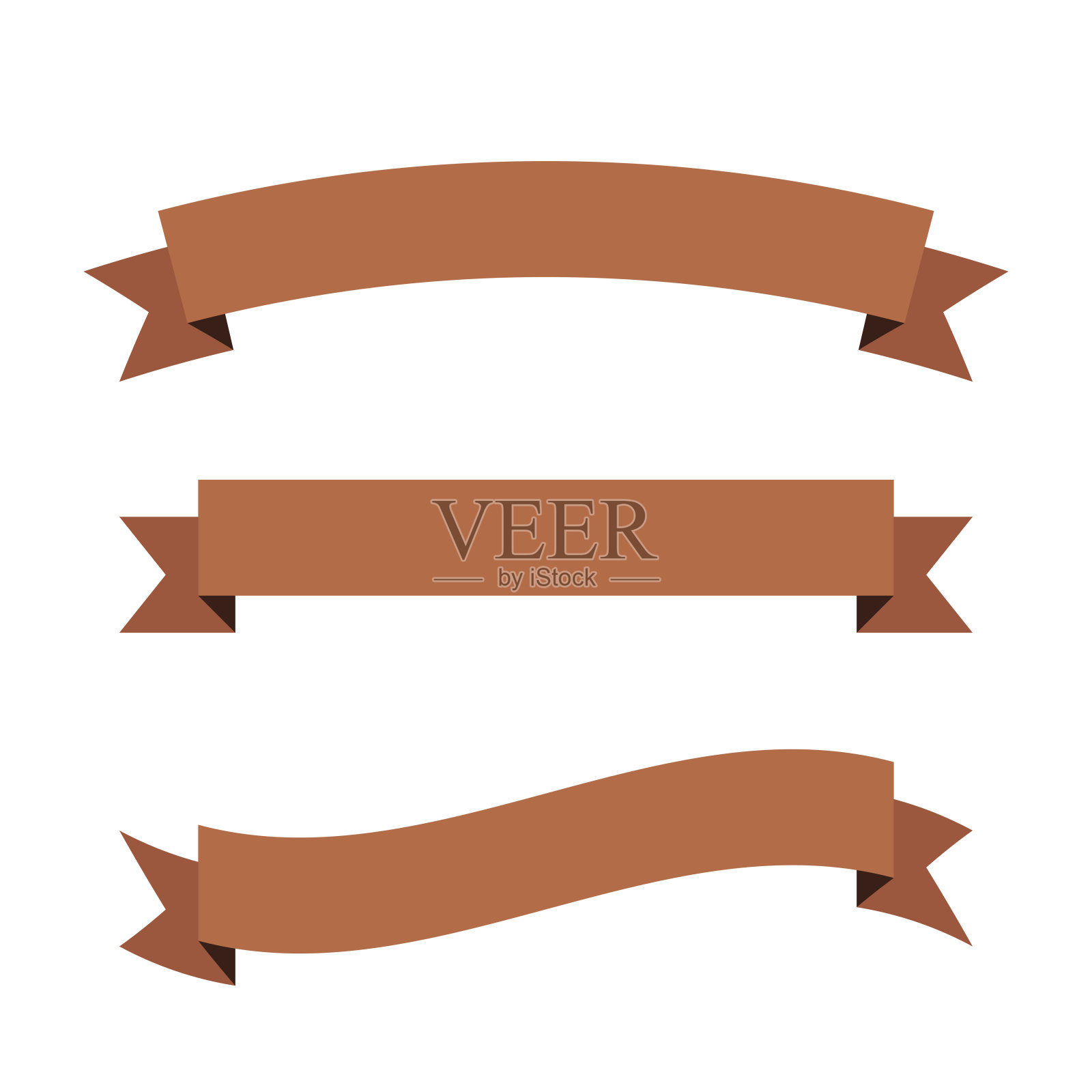 一套棕色丝带，横幅-设计元素在白色的背景插画图片素材