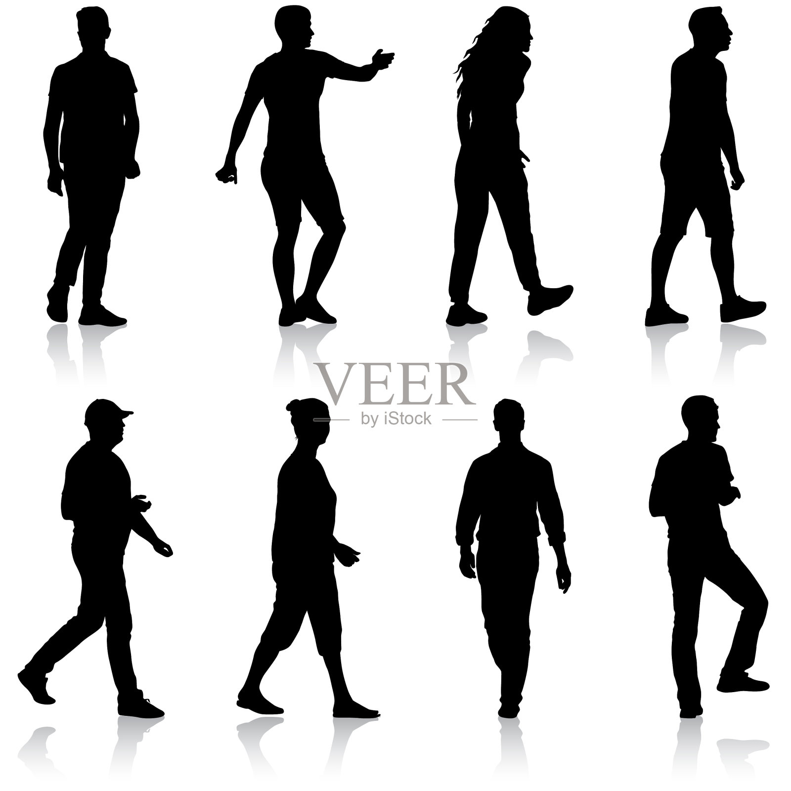 一群人站在白色的剪影上设计元素图片