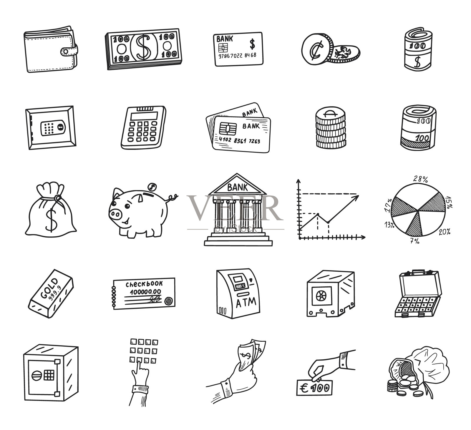 银行和金融涂鸦集图标素材