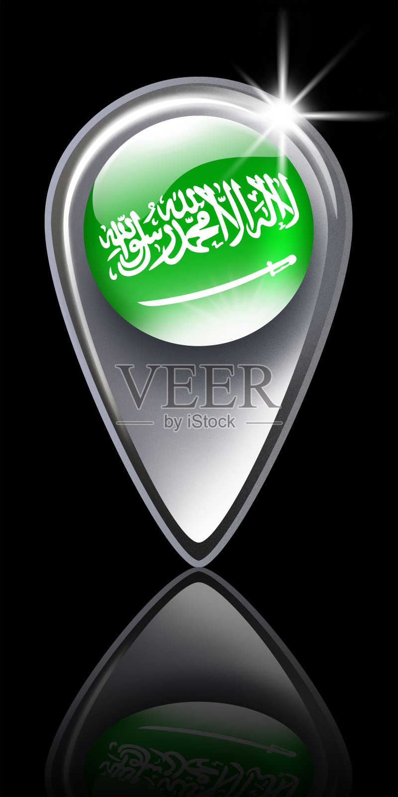 沙特阿拉伯旗帜按钮地图指针（黑色背景）插画图片素材