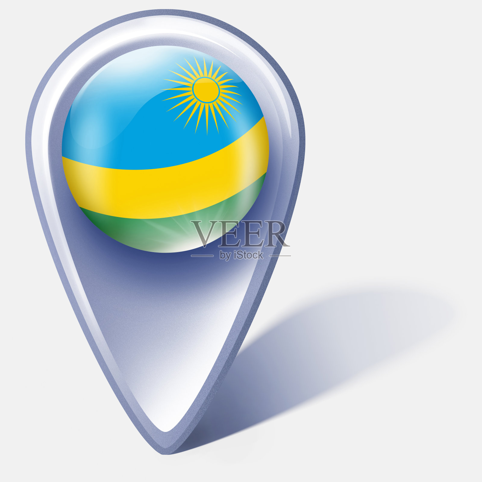 卢旺达按钮地图指针与旗帜隔离在白色插画图片素材