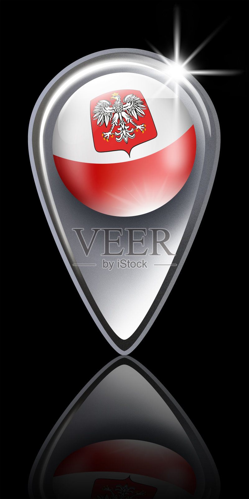 波兰按钮地图指针与波兰国旗隔离在黑色插画图片素材