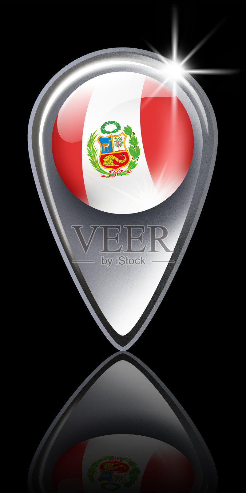 秘鲁按钮地图指针与秘鲁国旗隔离在黑色插画图片素材