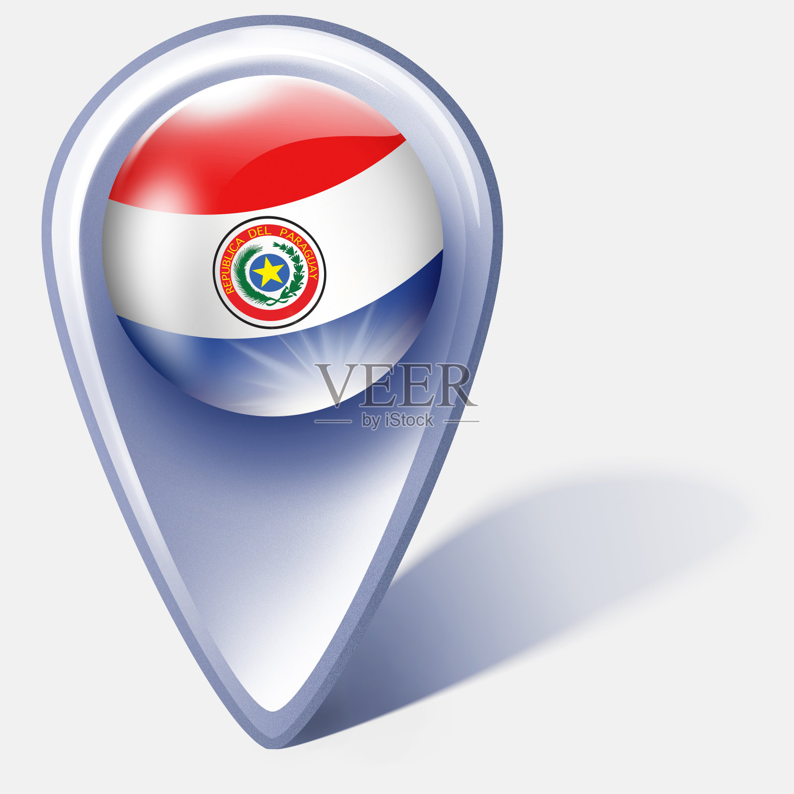 巴拉圭按钮地图指针与巴拉圭国旗隔离在白色插画图片素材