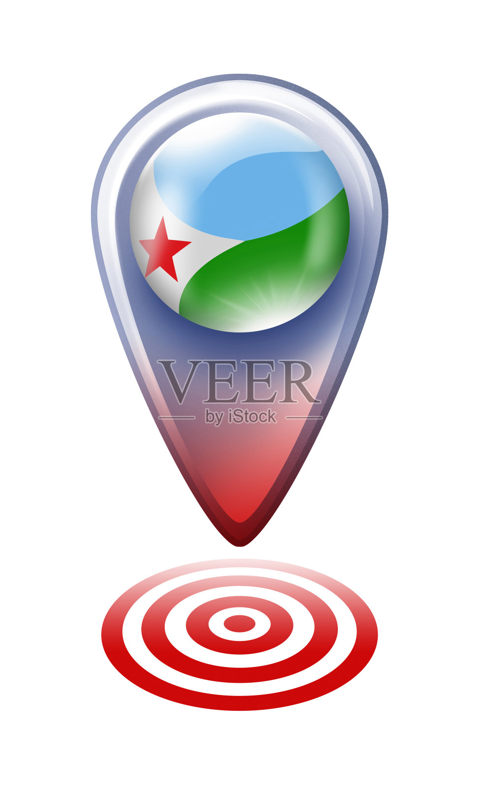 吉布提按钮地图指针与旗帜隔离在白色插画图片素材