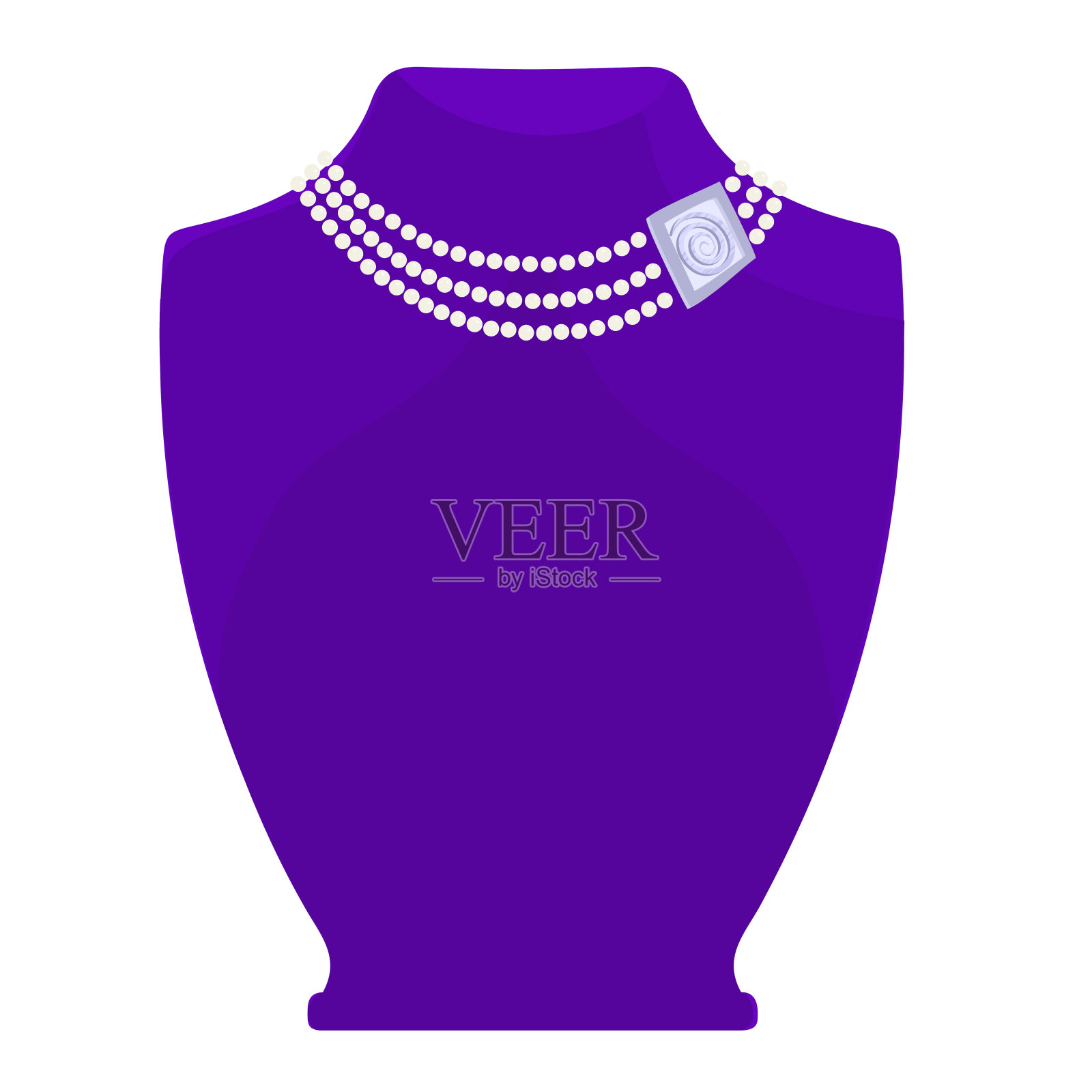 时髦的项链-珍珠和银。暴露在紫罗兰色的人体模型上插画图片素材