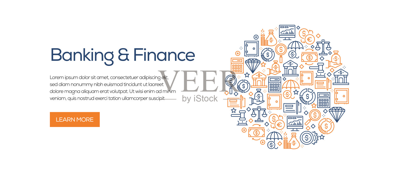 银行和金融横幅模板与线图标。现代矢量插图广告，标题，网站。插画图片素材