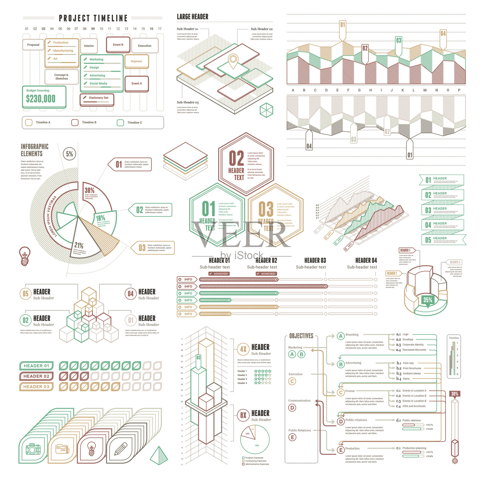 线UI信息图元素-完整的集合插画图片素材