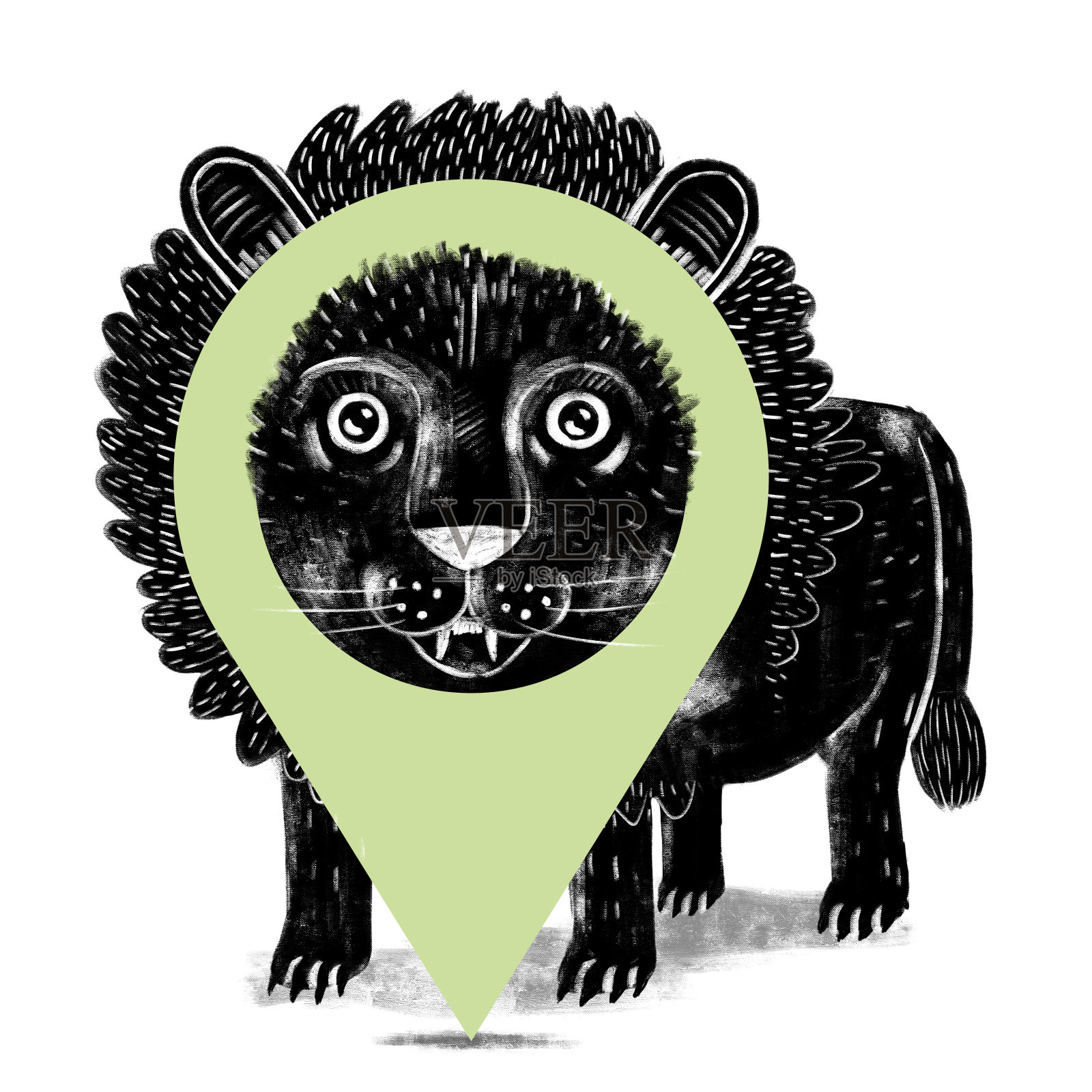 可爱的狮子和别针-插图插画图片素材