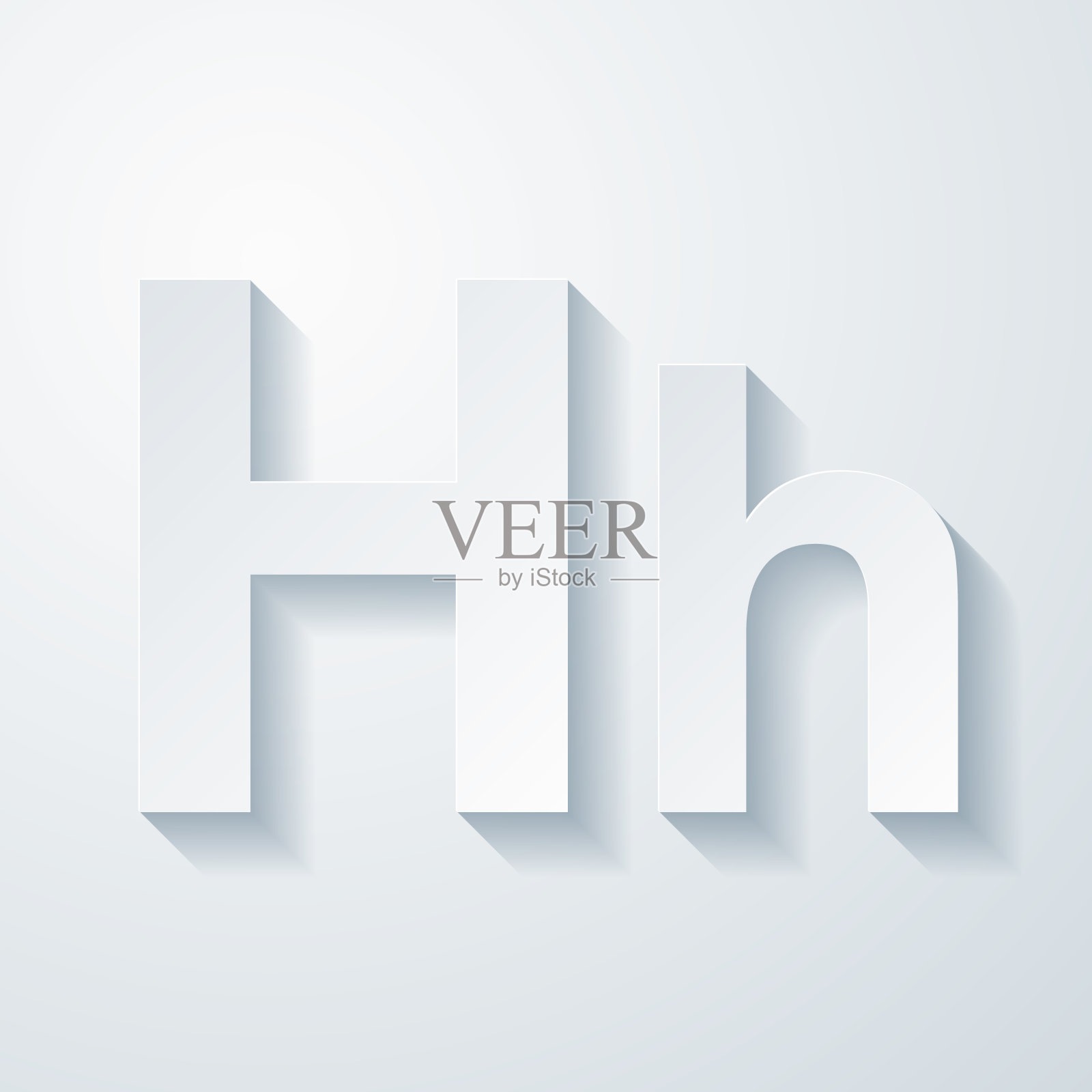 字母H -大写和小写。空白背景上剪纸效果的图标设计元素图片