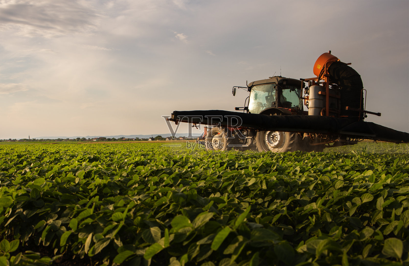 拖拉机喷洒大豆作物田地照片摄影图片
