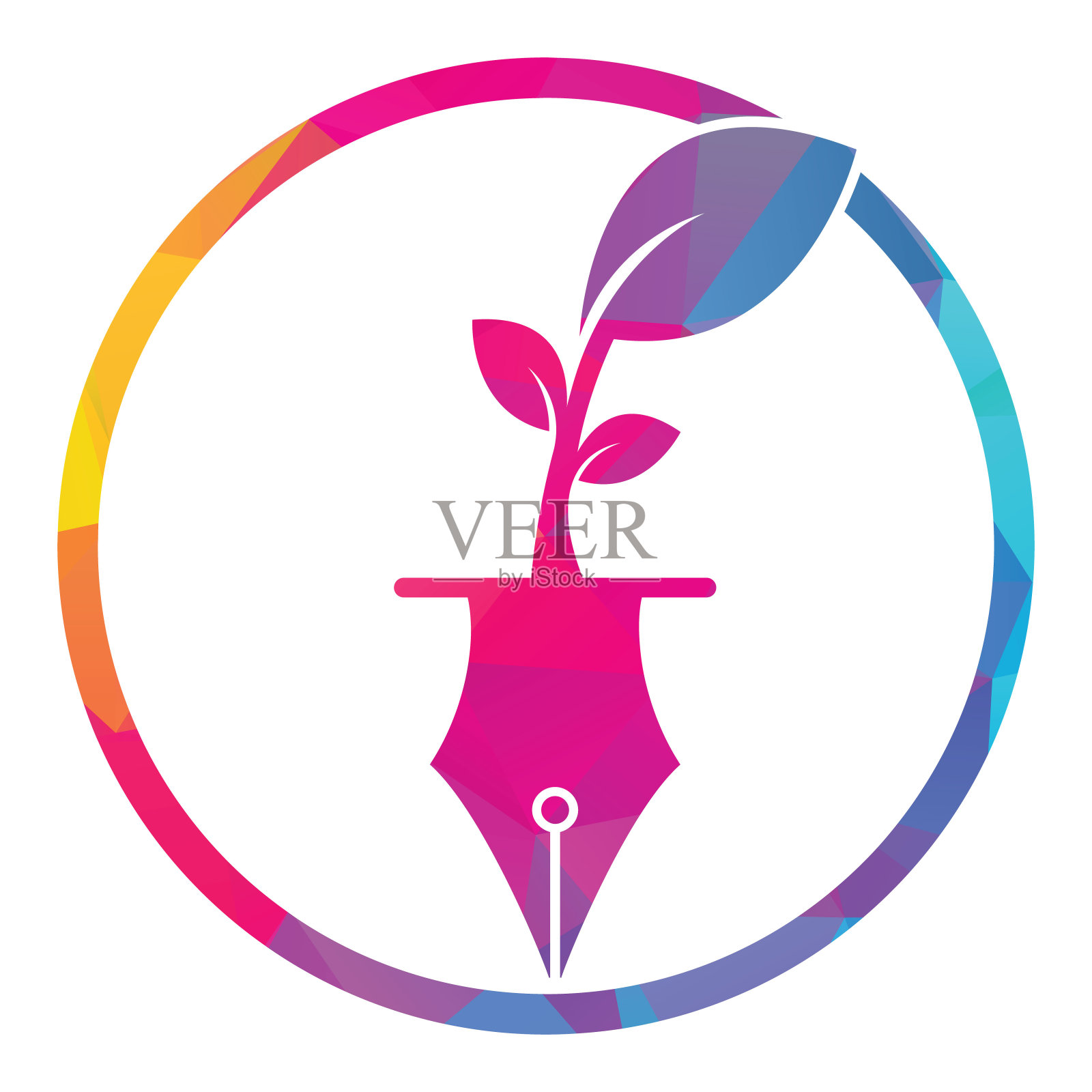 叶子和笔的标志设计。插画图片素材