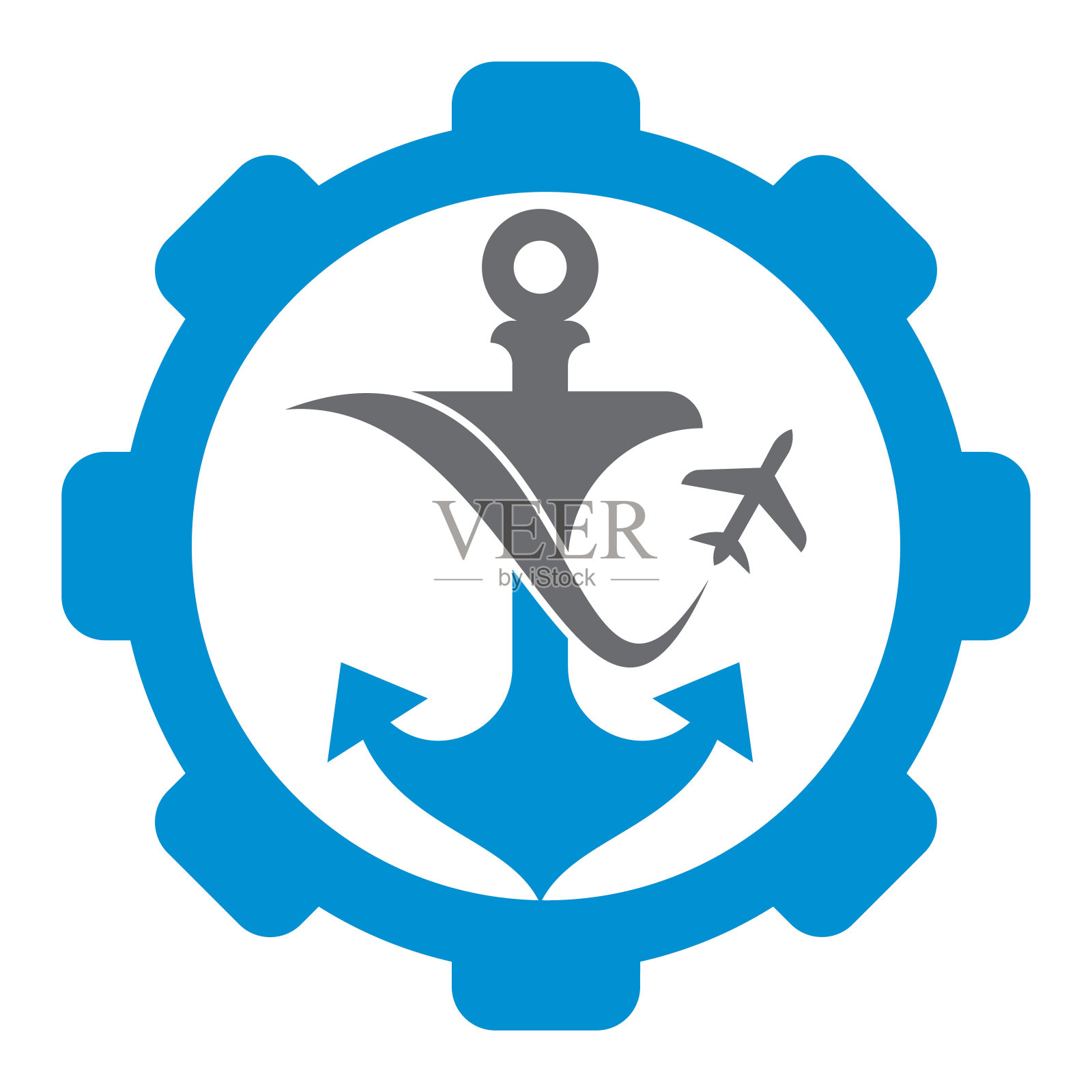 锚和飞机齿轮形状的概念标志设计模板。插画图片素材