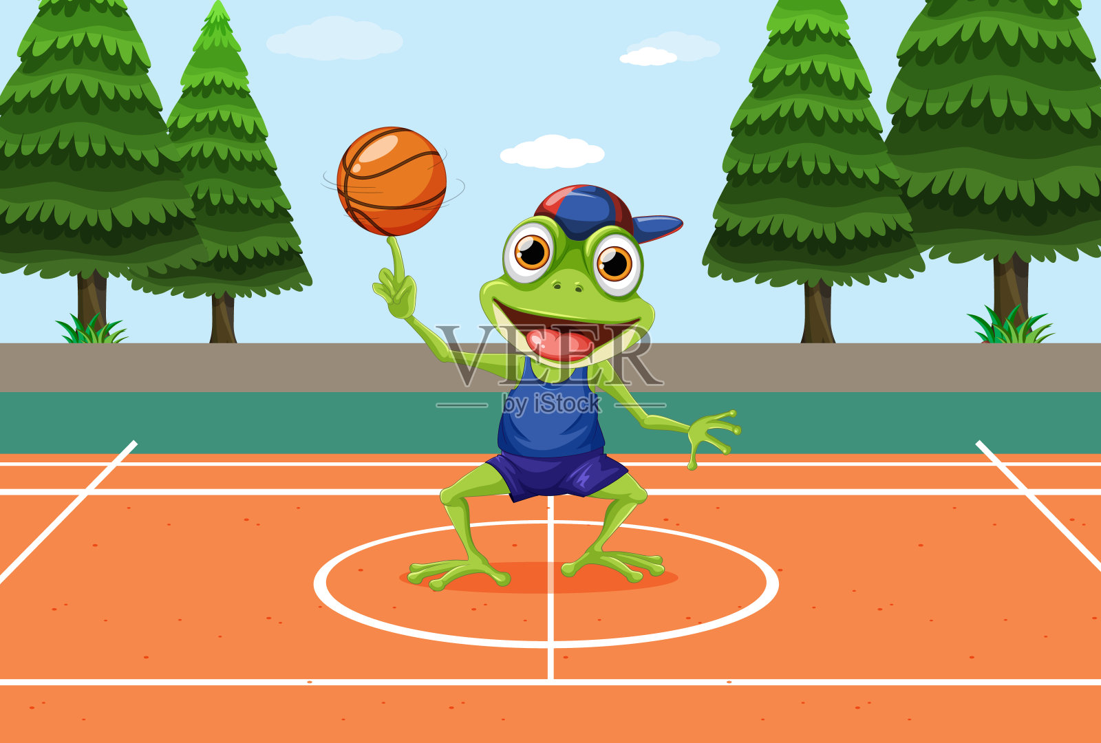 绿青蛙打篮球插画图片素材
