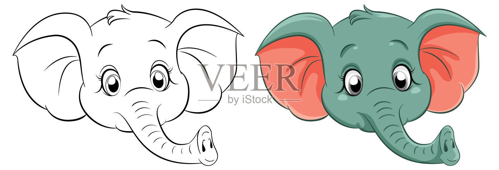 可爱的大象的着色页大纲插画图片素材