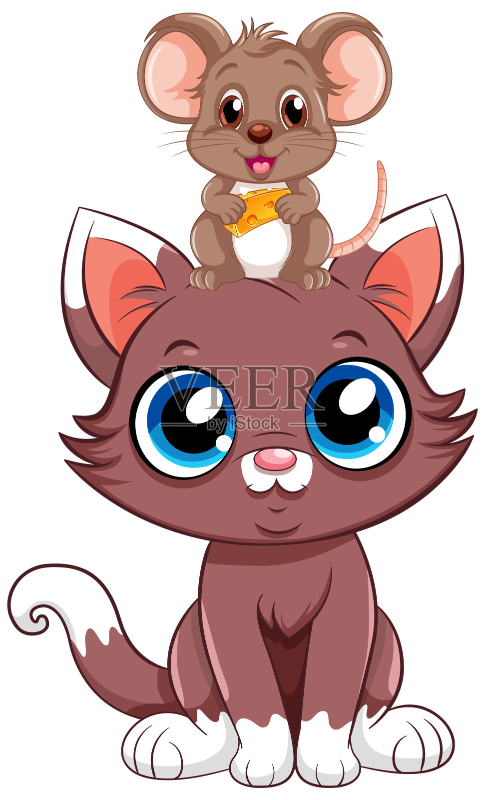 可爱的猫和老鼠的卡通风格插画图片素材