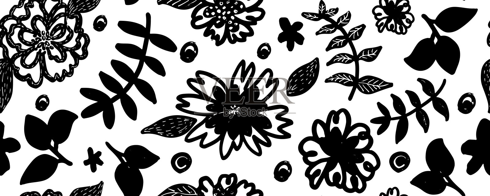 春天的花朵手绘矢量无缝图案。插画图片素材