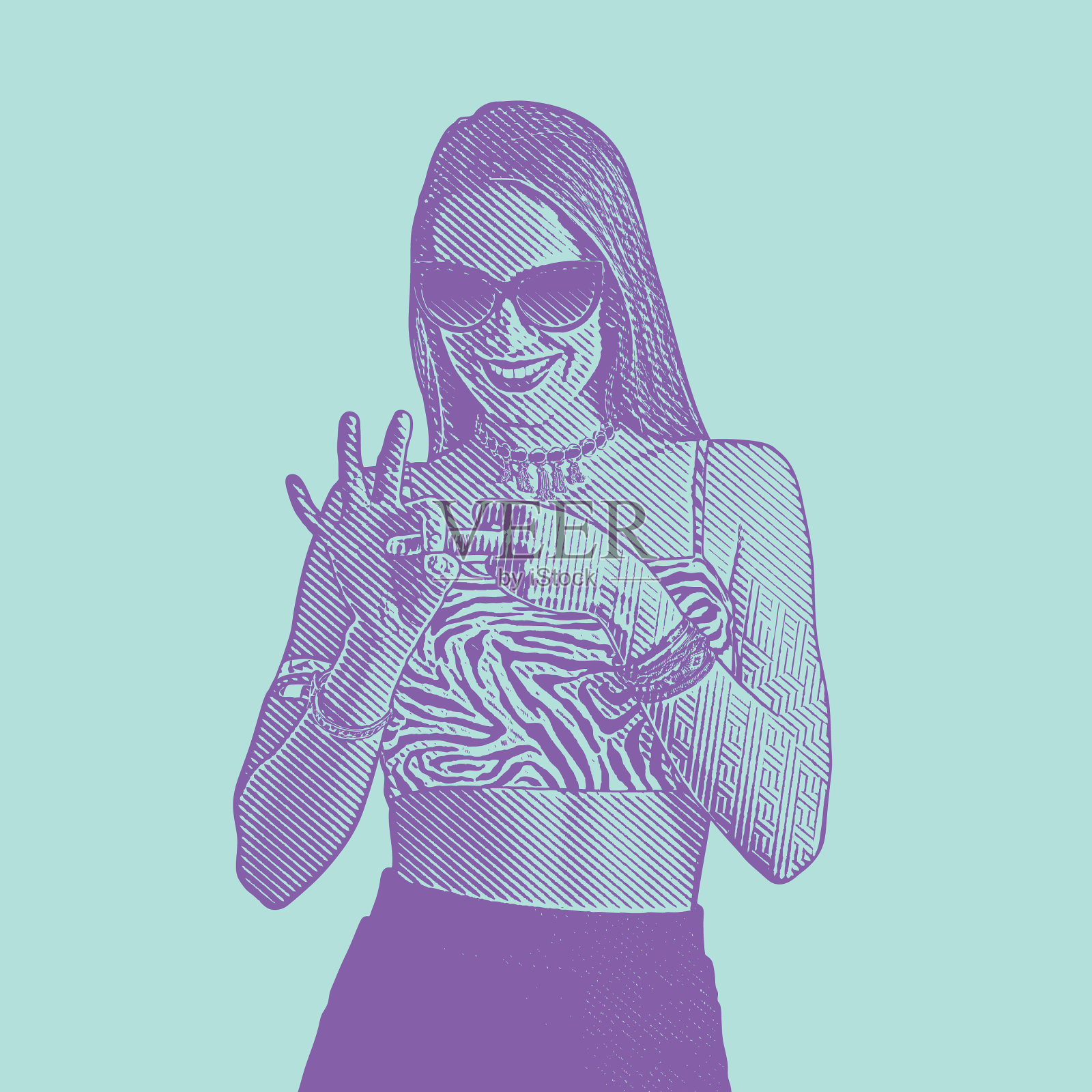 成年女子调情，用手指做手势插画图片素材