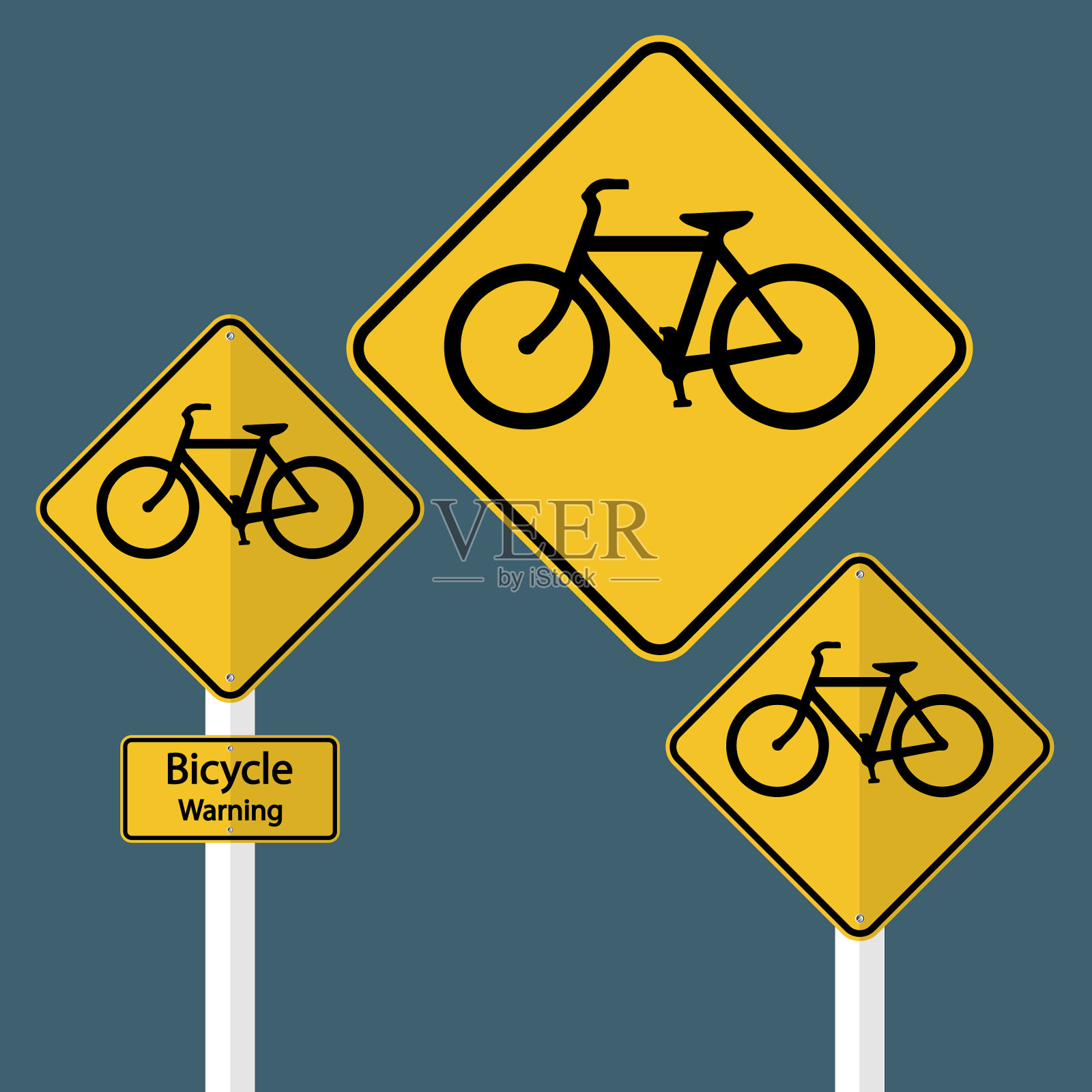 自行车交通警告标志孤立在灰色的天空图标素材