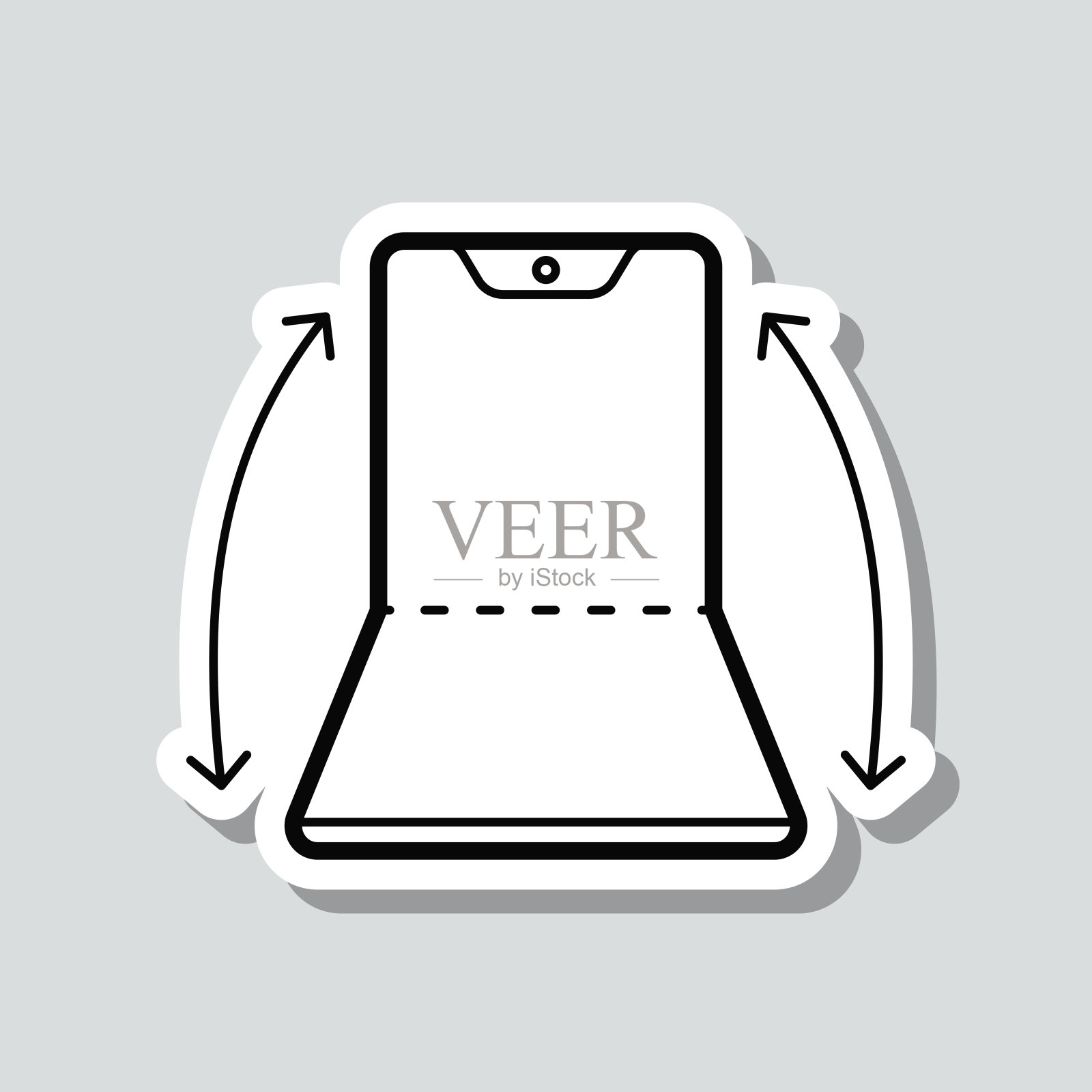 可折叠的智能手机。图标贴纸在灰色背景设计元素图片