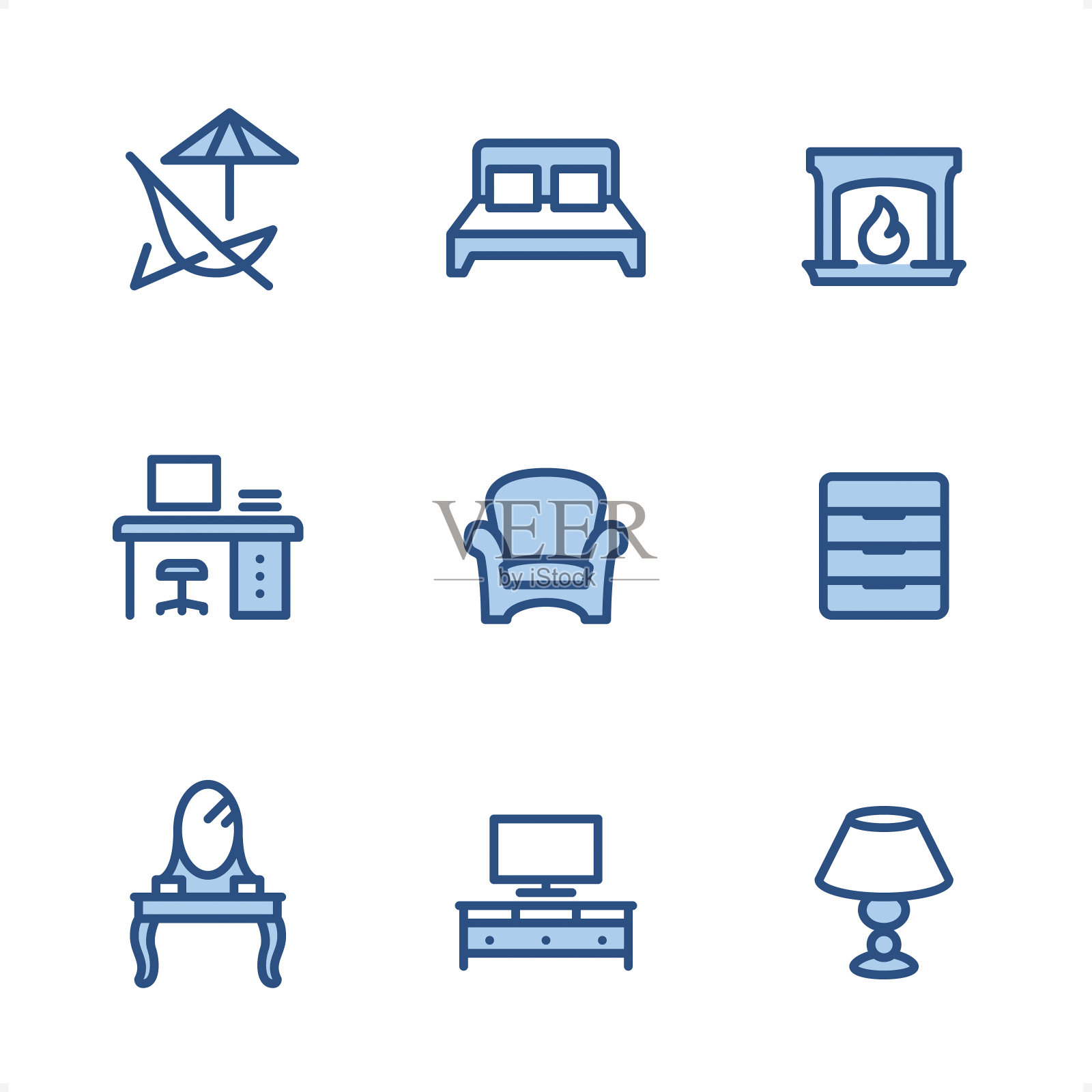 家具-像素完美的蓝色图标图标素材