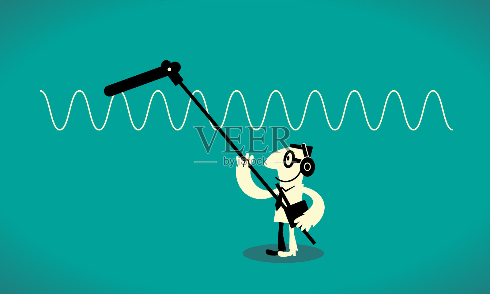 手持麦克风录音设备的录音师插画图片素材