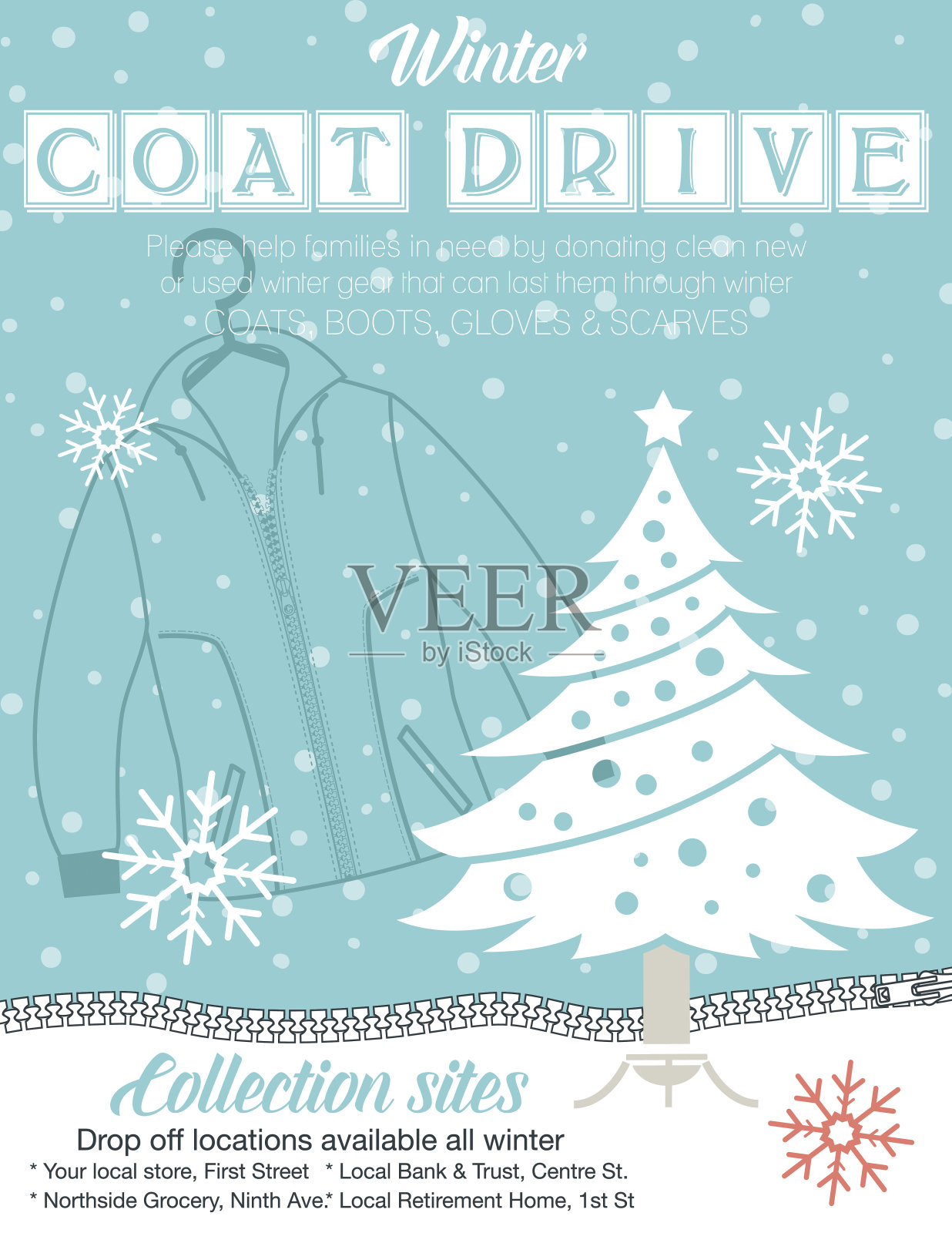 冬季大衣驱动慈善海报模板。设计模板素材