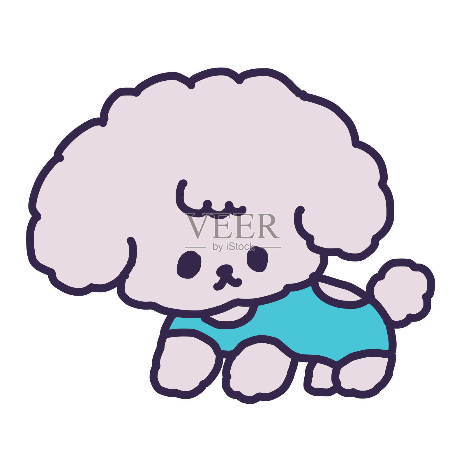 一只可爱的玩具狮子狗穿着手术后的狗服插画图片素材