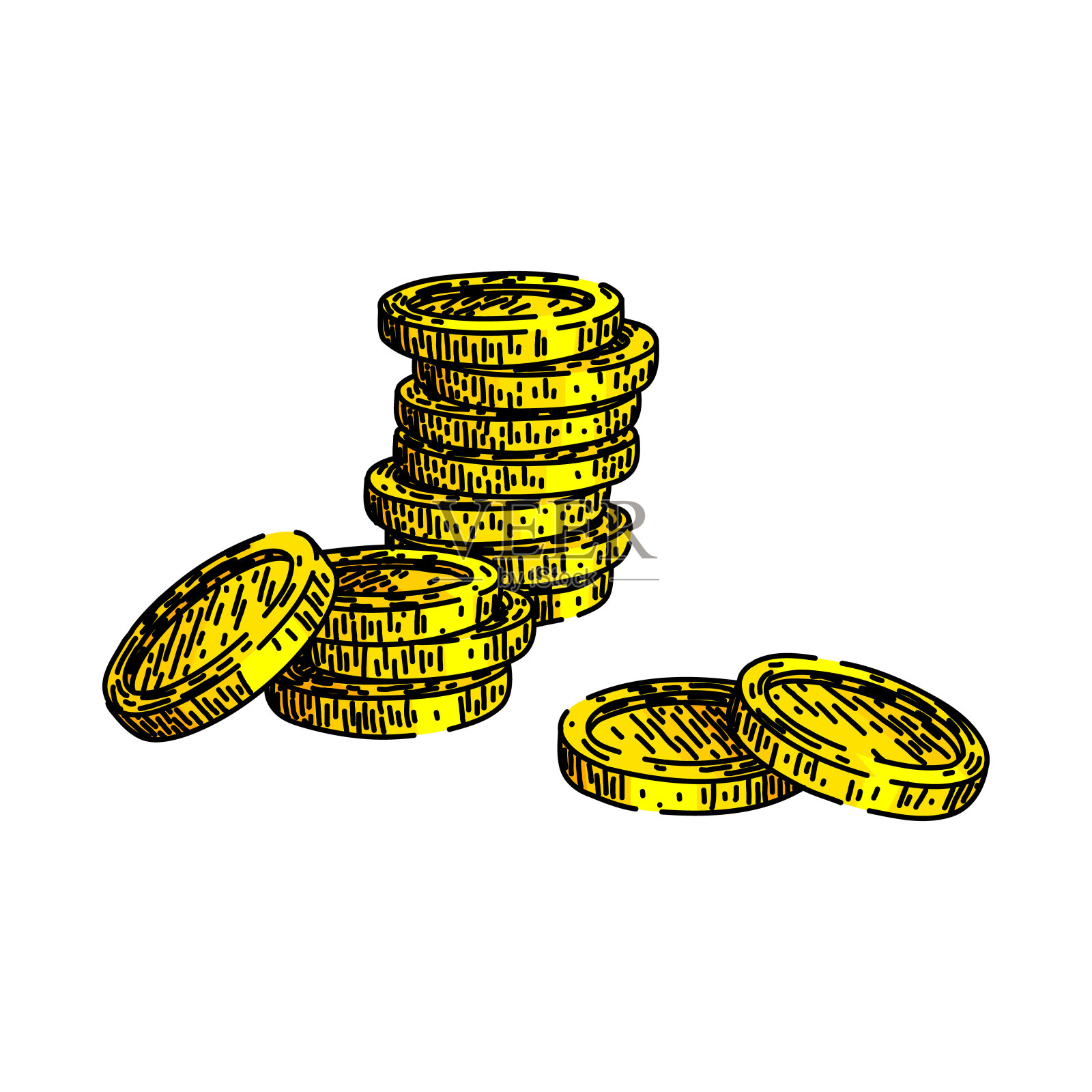 海盗宝藏黄金素描手绘矢量插画图片素材