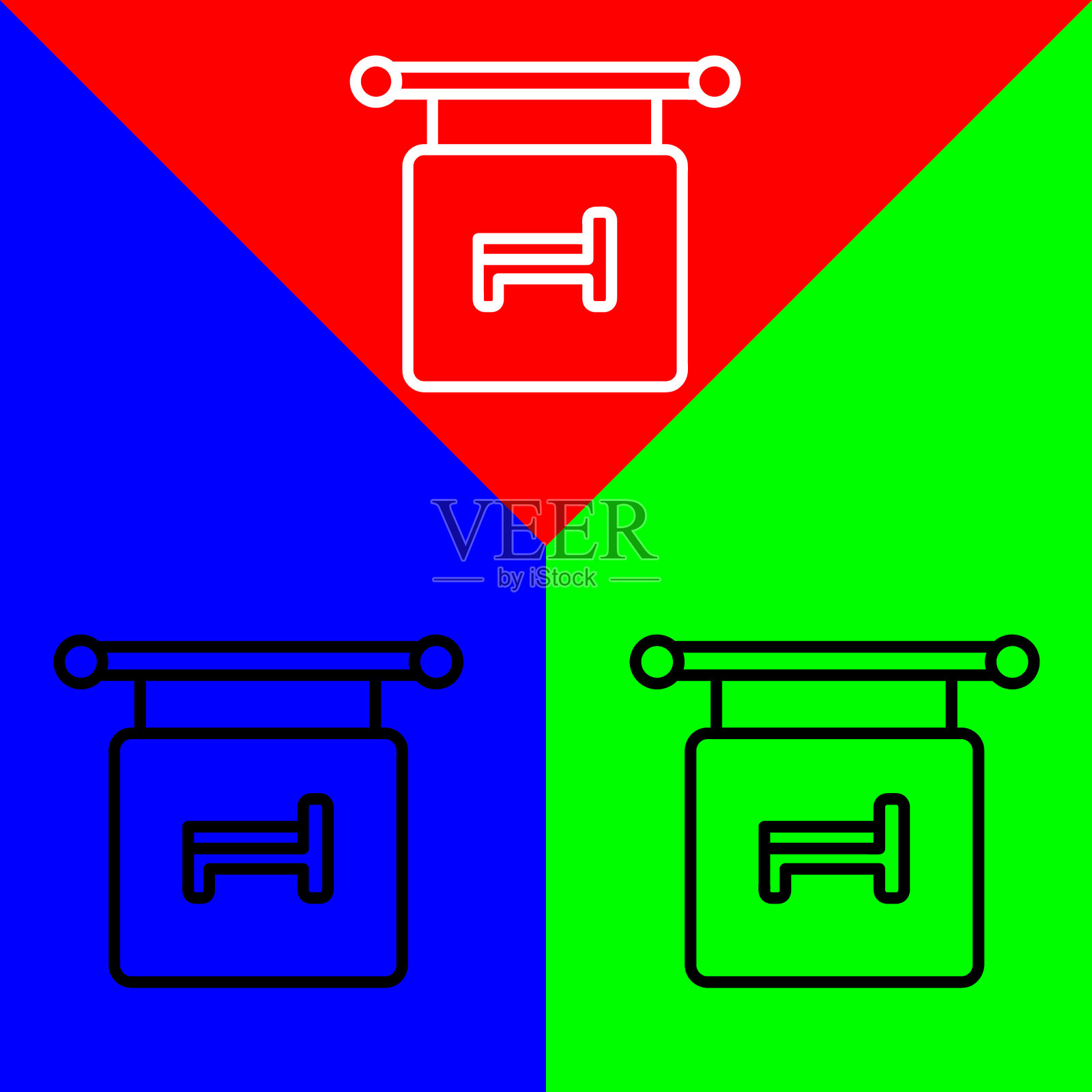 酒店标志矢量图标，轮廓风格，孤立在白色背景上。插画图片素材