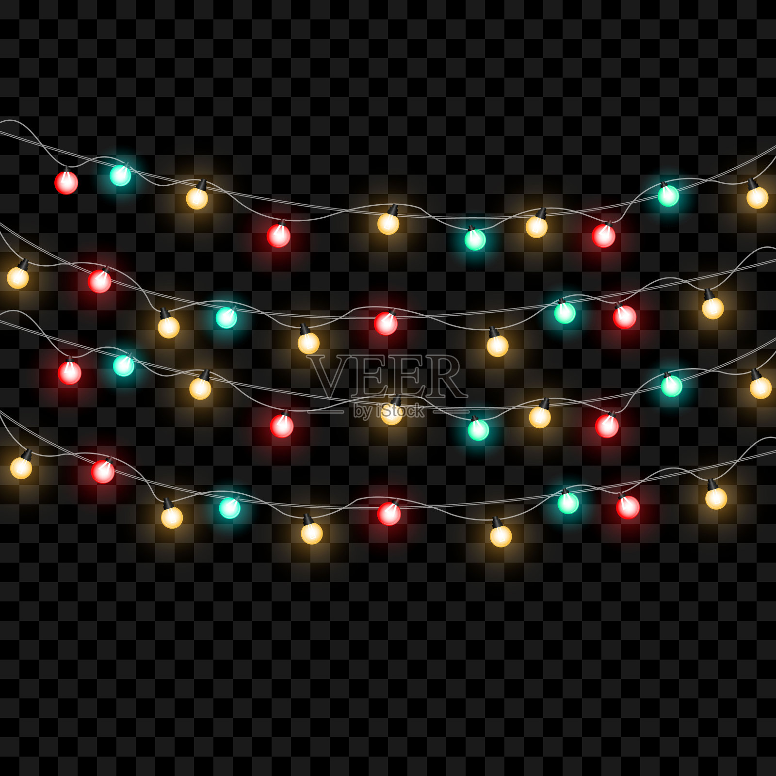 圣诞灯被隔离在透明的背景上。圣诞发光的花环。矢量图插画图片素材