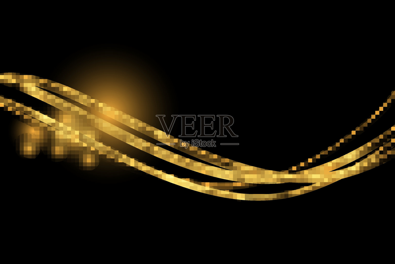 光效与发光的金色波浪线和火花隔离插画图片素材