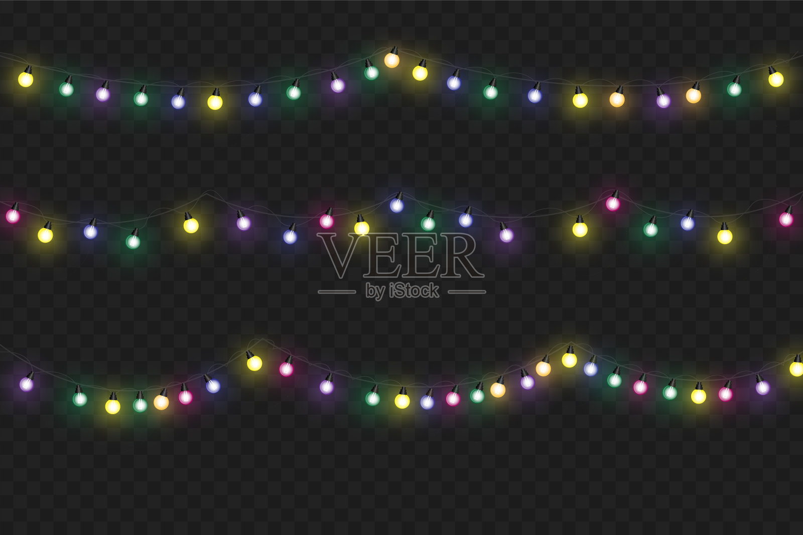 圣诞灯被隔离在透明的背景上。圣诞发光的花环。矢量图插画图片素材