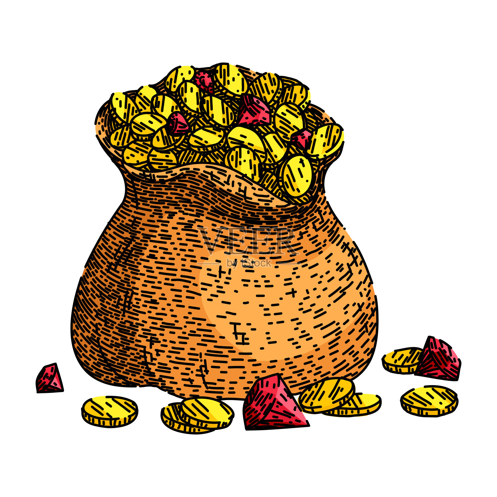袋宝金素描手绘矢量插画图片素材