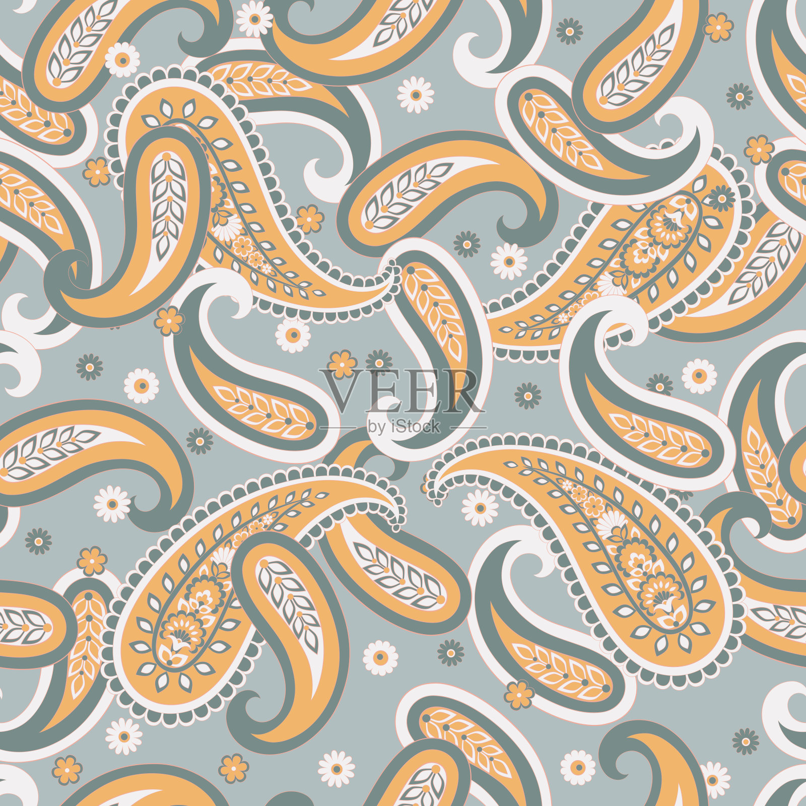 花卉无缝图案与佩斯利装饰。矢量图插画图片素材