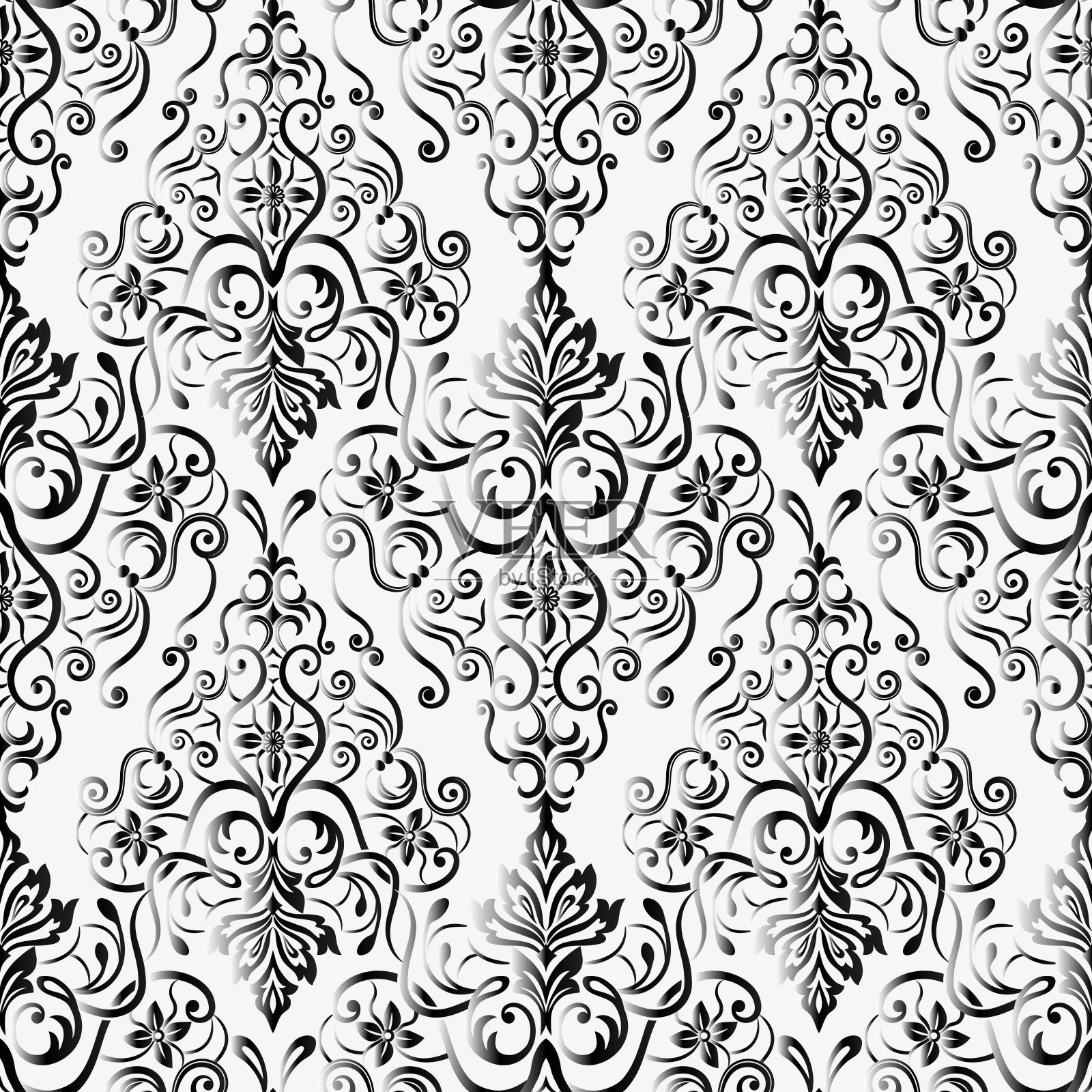 复古风格的锦缎图案。无缝复古壁纸或背景设计。灰色的颜色插画图片素材