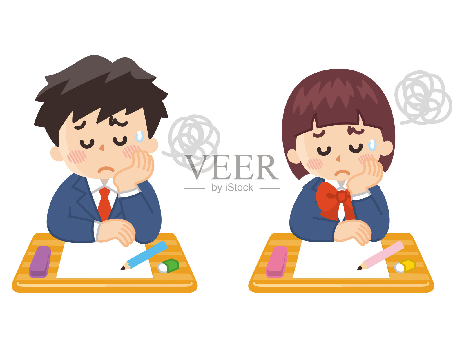 一个初中和高中的学生谁是麻烦的手杖。插画图片素材