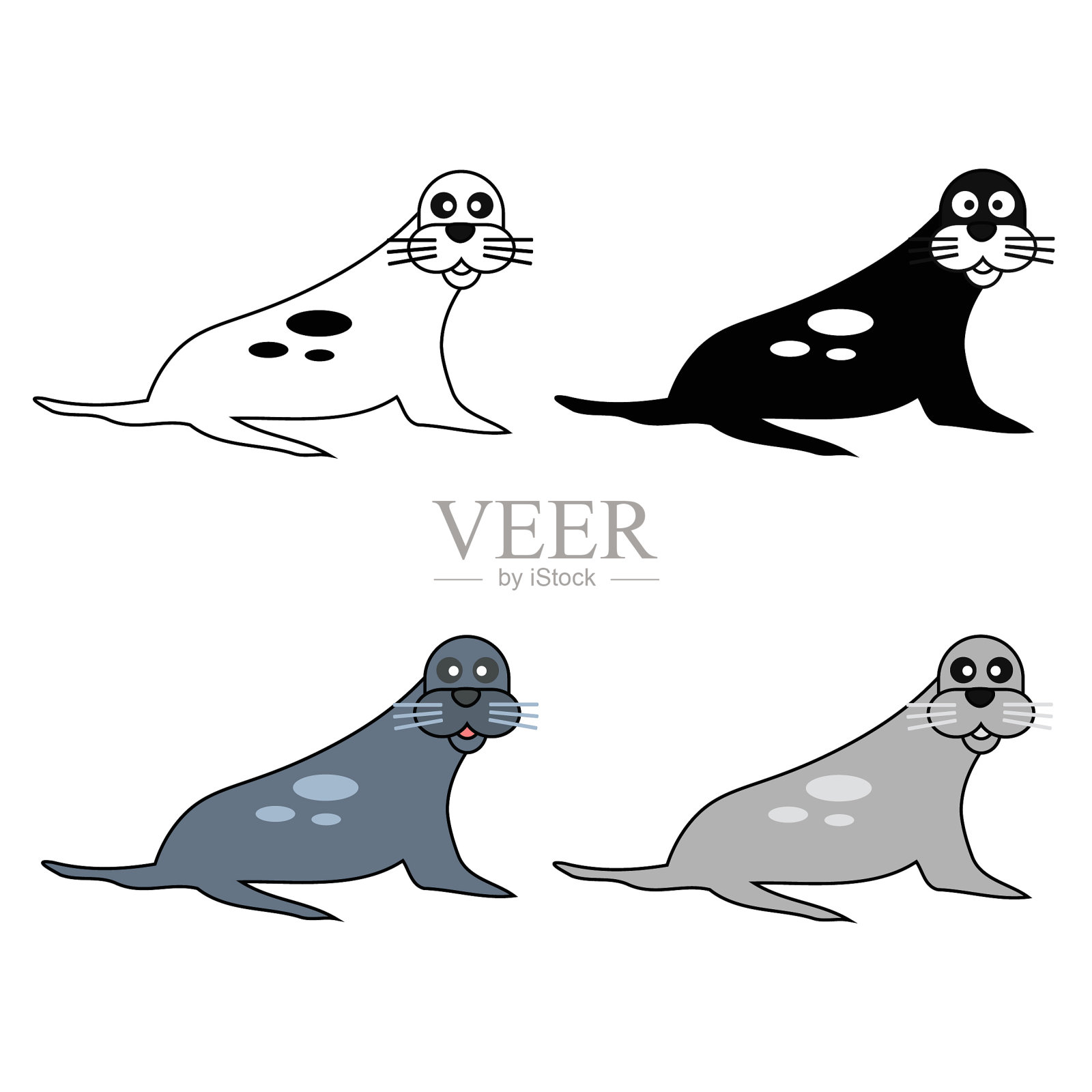 抽象平面哺乳动物海豹剪影插图插画图片素材