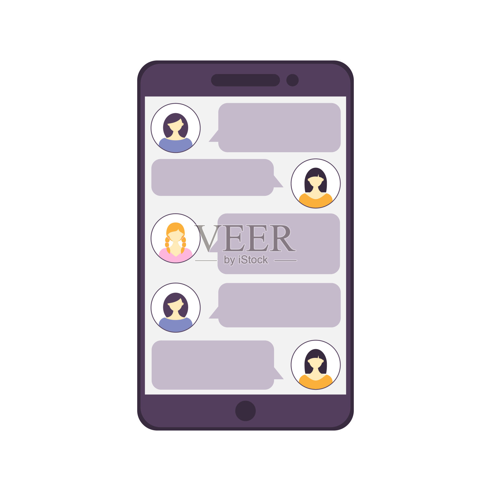 透明背景上的手机聊天信息矢量插图。聊天，语言，在线对话概念，对话，对话的人，女人，朋友插画图片素材