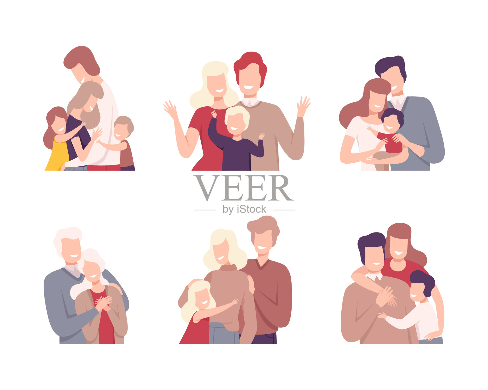 幸福的家庭。微笑的父母和孩子拥抱r平面矢量插图插画图片素材