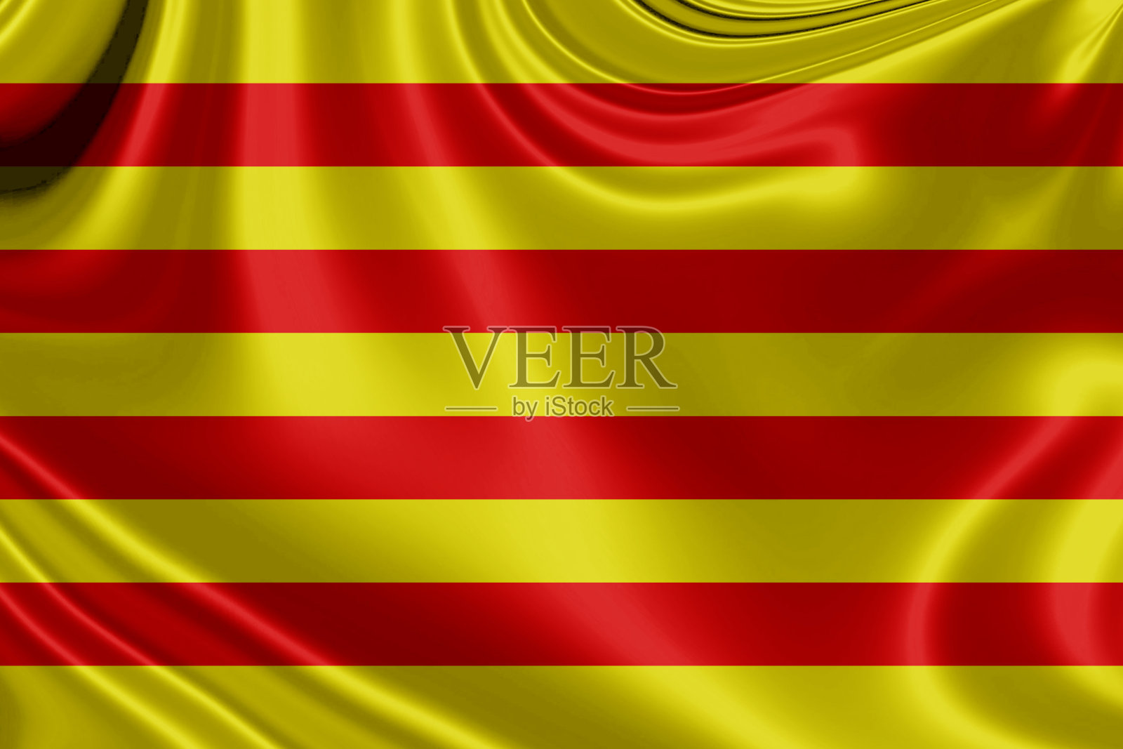 加泰罗尼亚织物旗帜挥舞插图。3D插图照片摄影图片