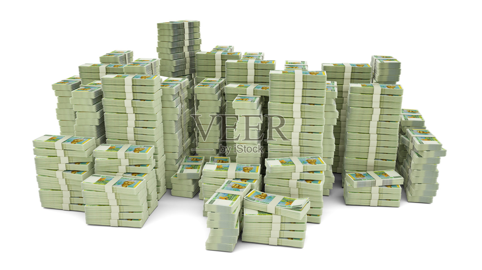 一大叠吉布提法郎钞票。大量的钱被隔离在白色的背景上。捆绑现金的3d渲染照片摄影图片