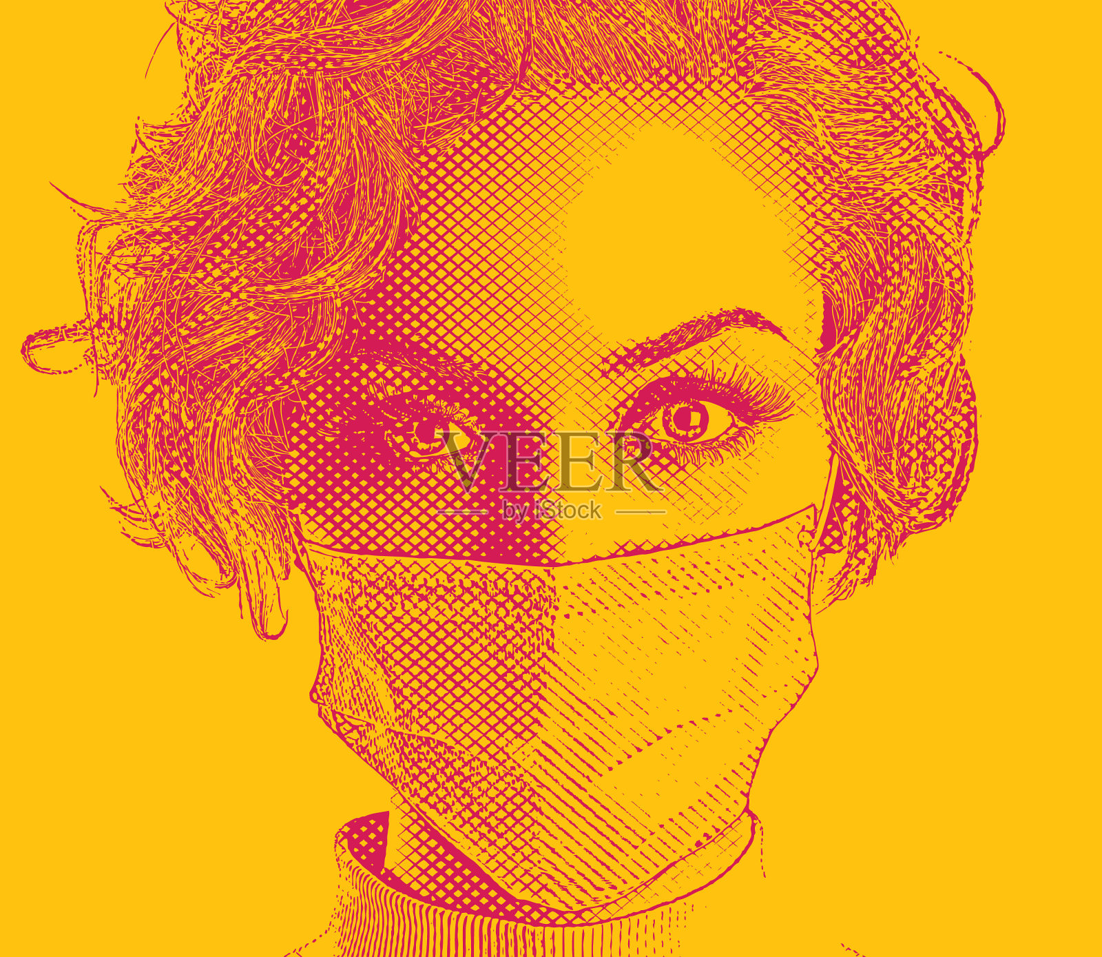 戴着医用口罩的时髦女人插画图片素材