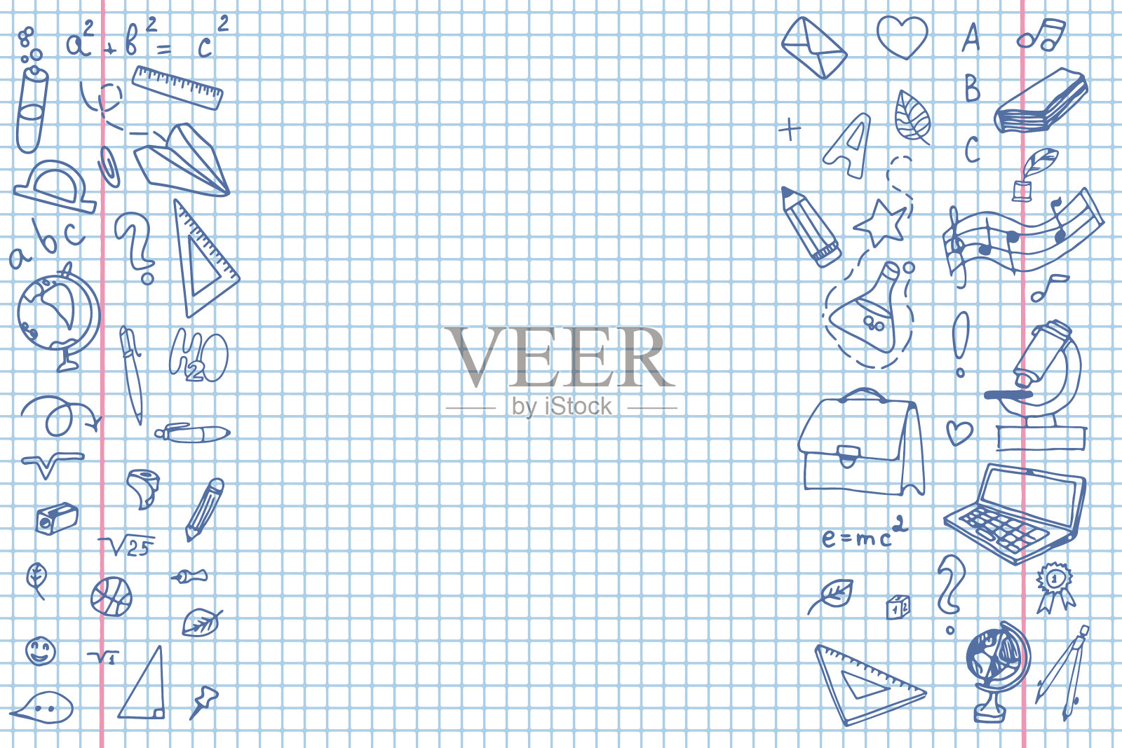 在笔记本页面背景上的学校涂鸦插画图片素材