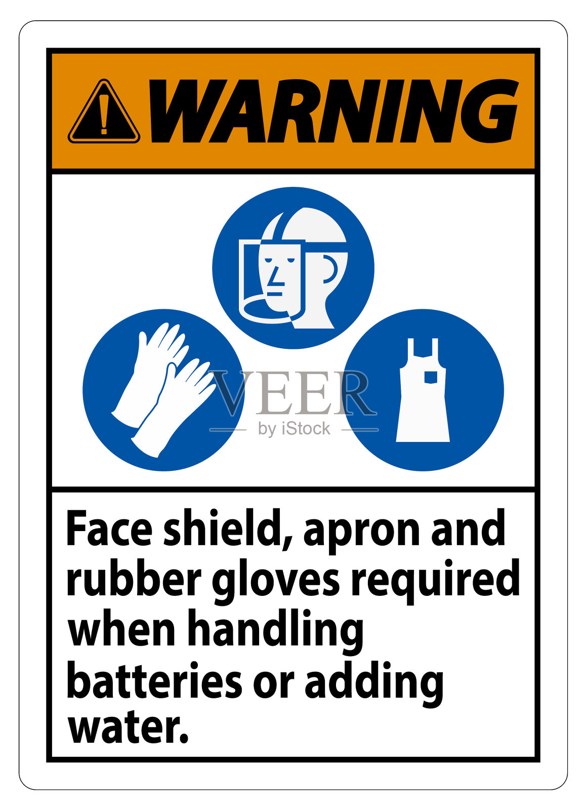 警示牌、面罩、围裙和橡胶手套插画图片素材