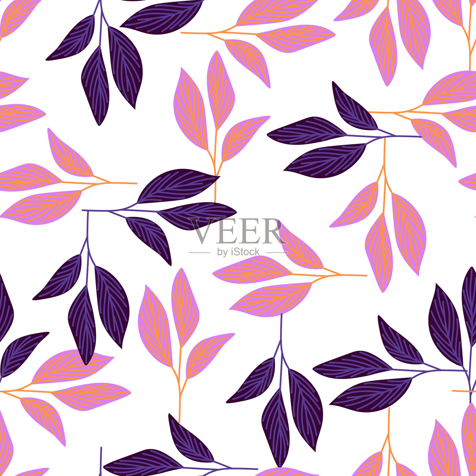 有机叶片无缝图案，简约风格插画图片素材