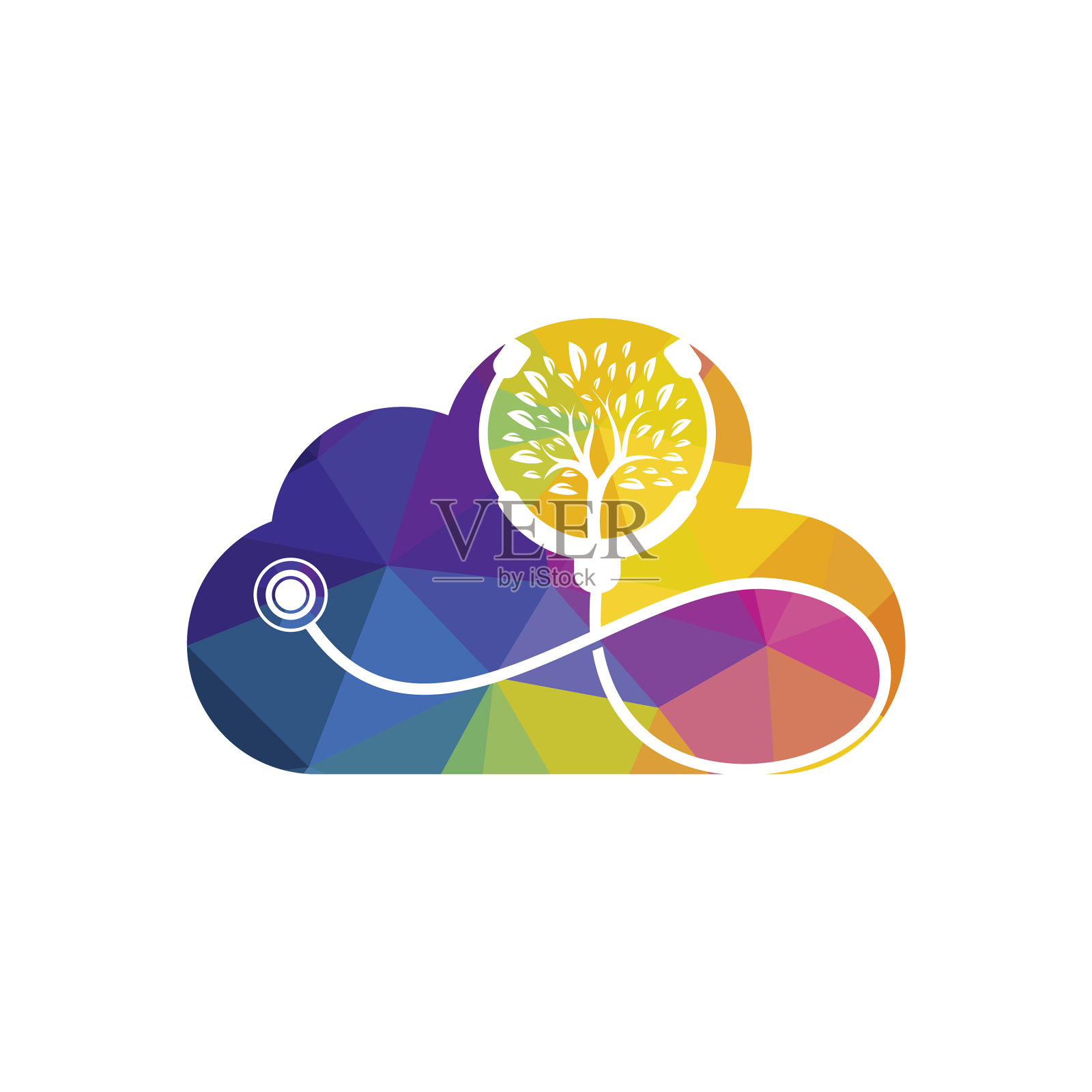 听诊器与树图标标志设计插画图片素材