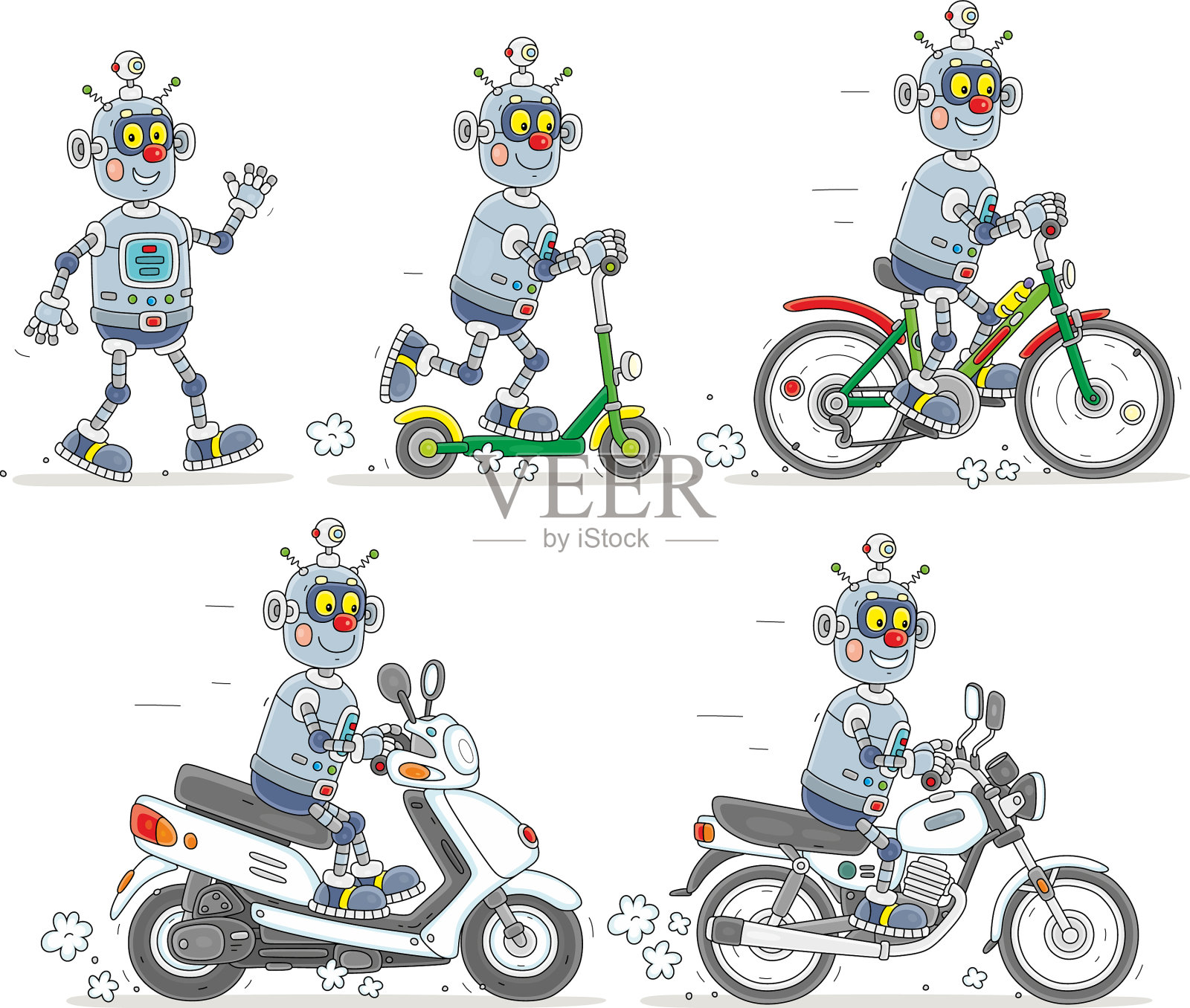 一个有趣的机器人的卡通套装插画图片素材