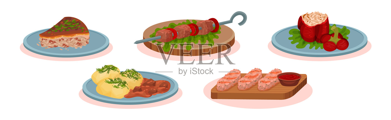 美味的菜肴和美味的套餐插画图片素材